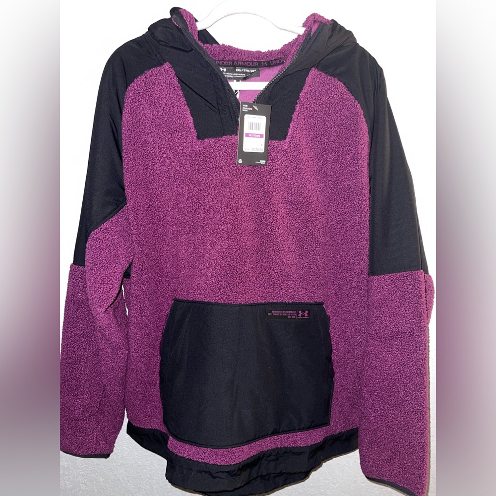 Under Armour lined Sherpa pull over jacket with hood, NWT, very warm, lined.